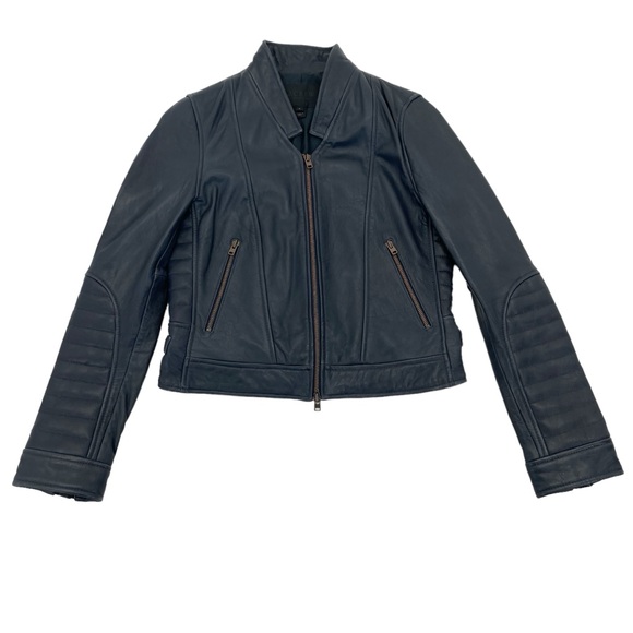 J. Crew Collection Leather Jacket 6 BLUE - Picture 11 of 16